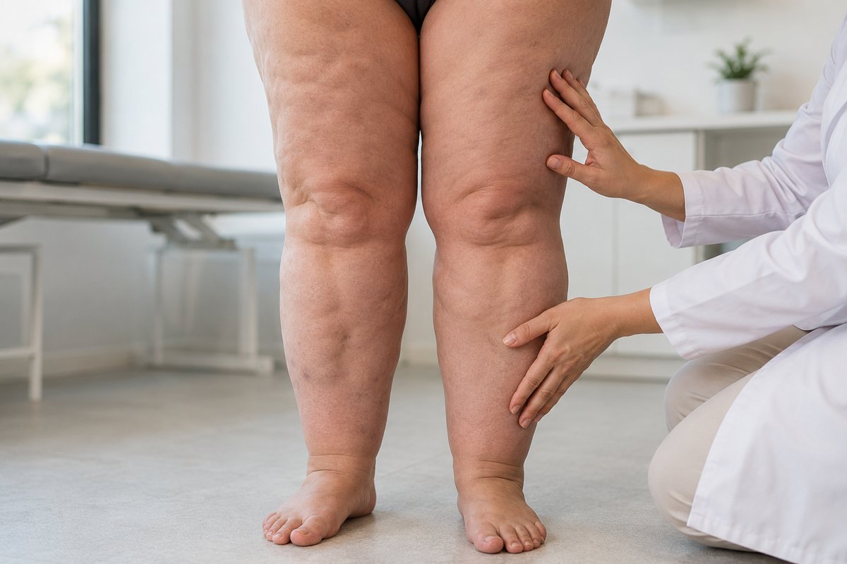 Avaliação clínica de lipedema nas pernas